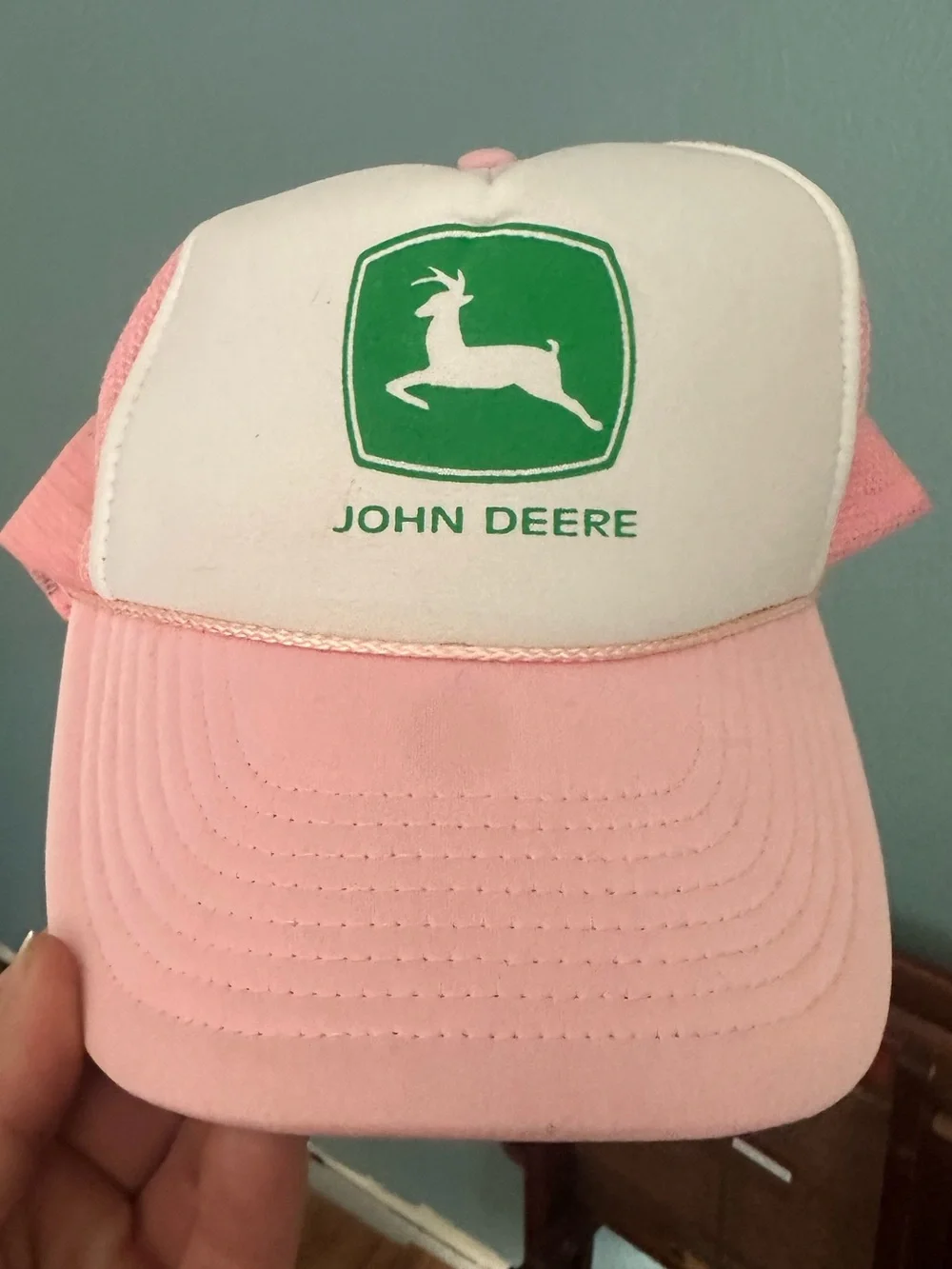John Deere Pink and White Logo Trucker Hat